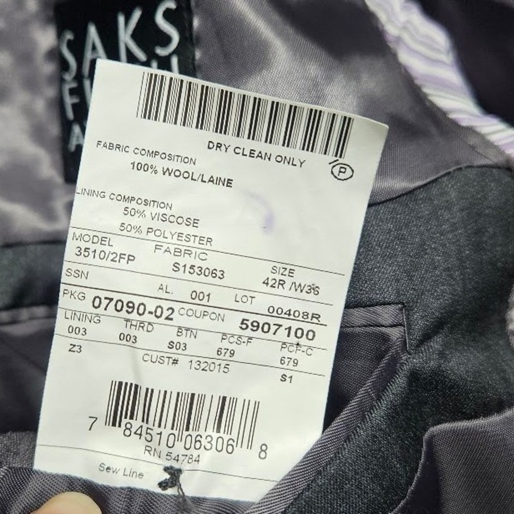 Saks Fifth Avenue Blazer Mens 42R Grey Ermenegildo Zegna Wool Sport Coat - Picture 15 of 15